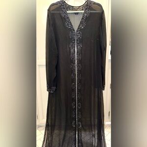 Elegant Black Sheer Long kimono with Embellished Trim